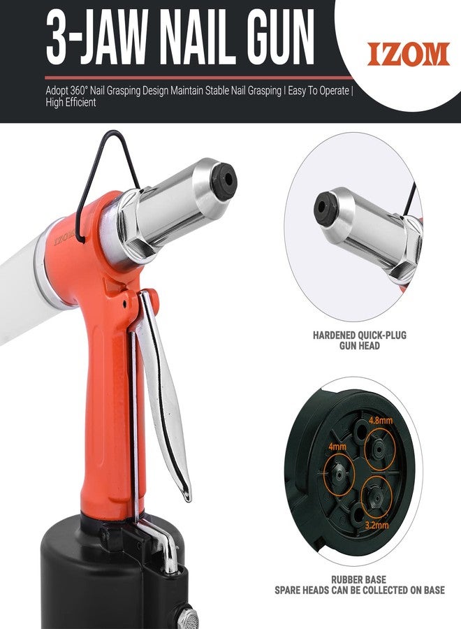 IZOM IZ-6017 Pneumatic POP Rivitter (3.2mm, 4.00mm, 4.80mm & 6.4mm) 1400kgs Pull Force Heavy Duty Design with Front Exhaust Ideal for Assembly Line - Image 4